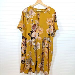 Loralette Tiger Print Dress Womens 22/24 Flowy Tiered Flutter Sleeve Pockets